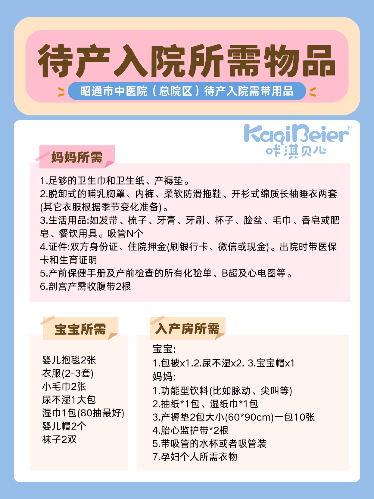 昭通市中医院(总院区)待产入院需带用品
